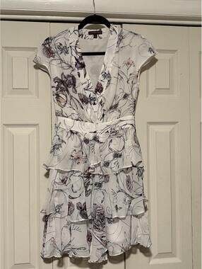 Marchesa Voyage Floral Ruffle Dress Romantic Cottagecore Cocktail Dress